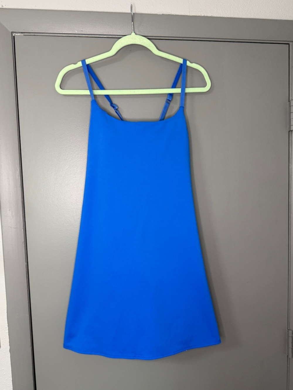 electric blue athletic dress with built in bra